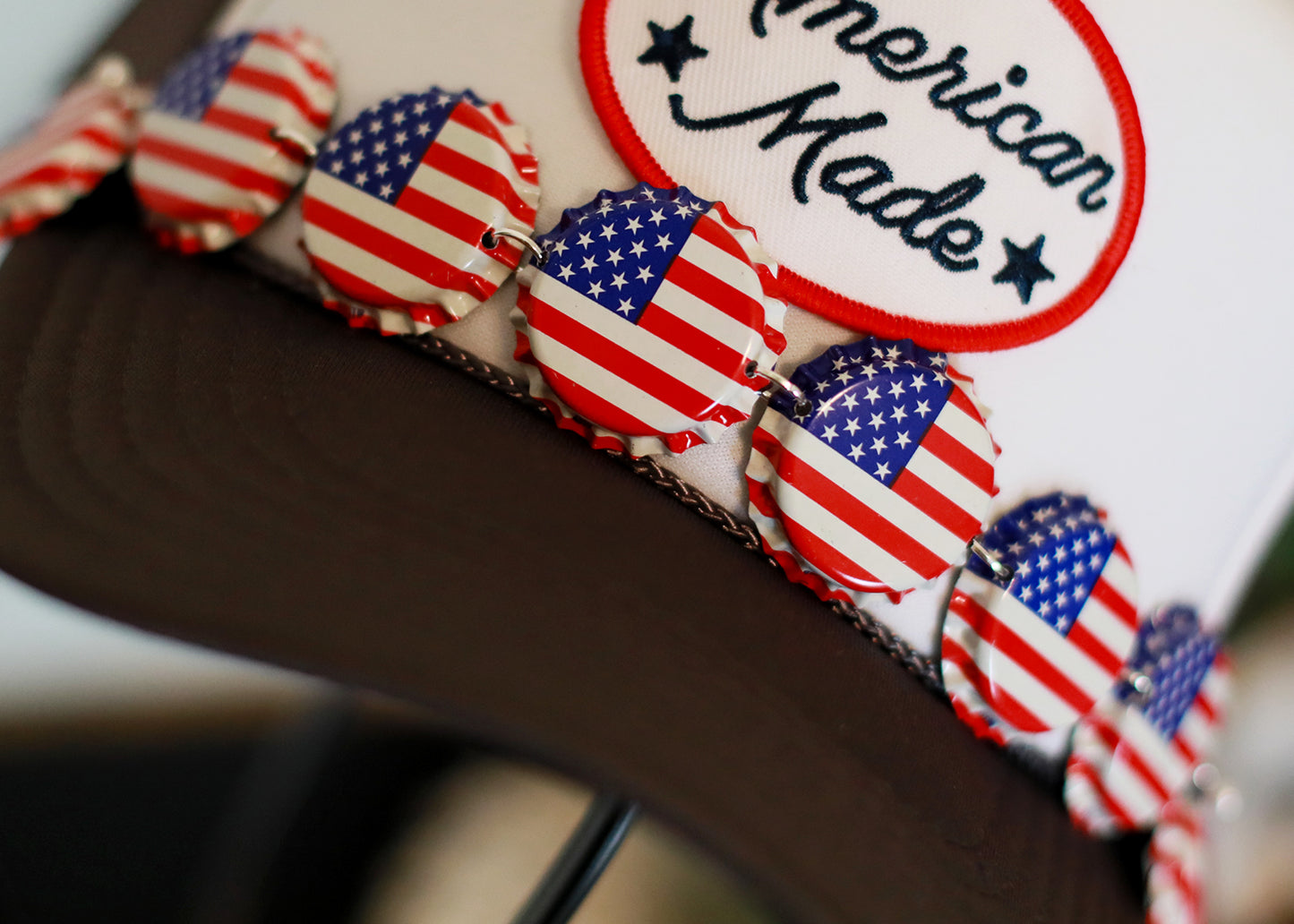 American Flag Bottle Cap Trucker Hat Chain