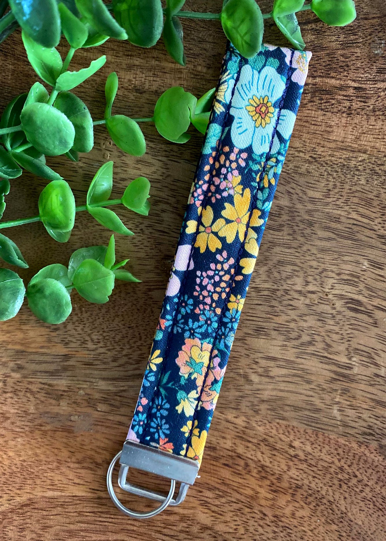 Blue Floral Wristlet