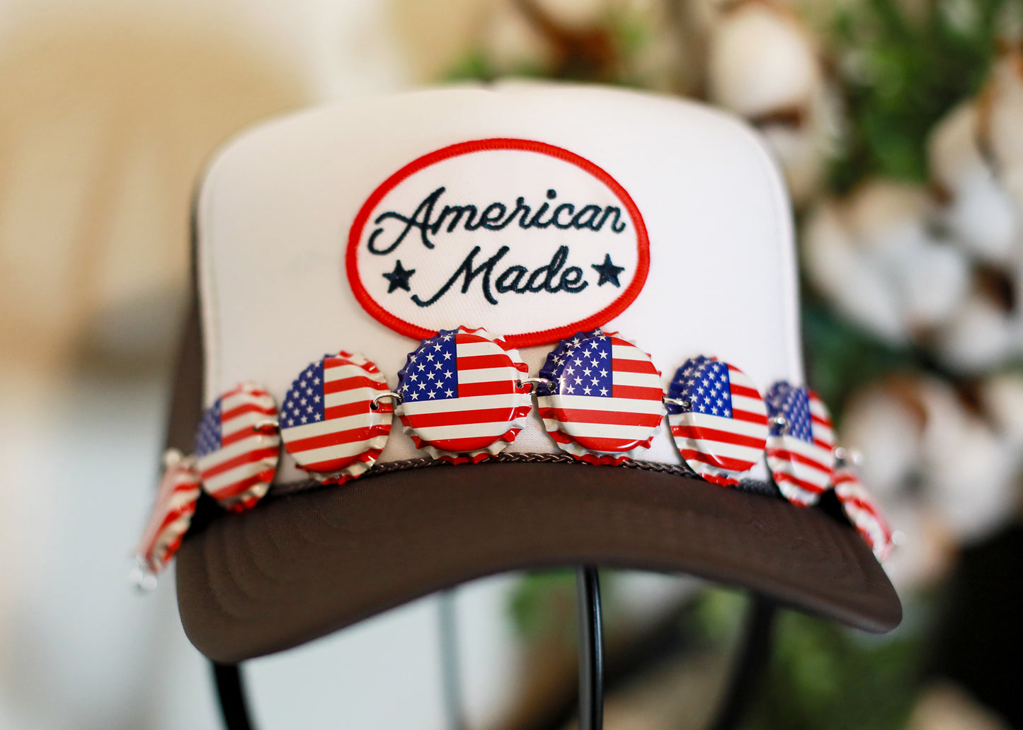 American Flag Bottle Cap Trucker Hat Chain