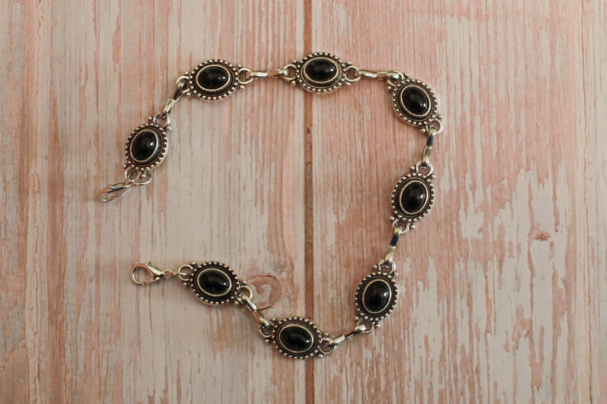 Silver and Black Onyx Hat Chain