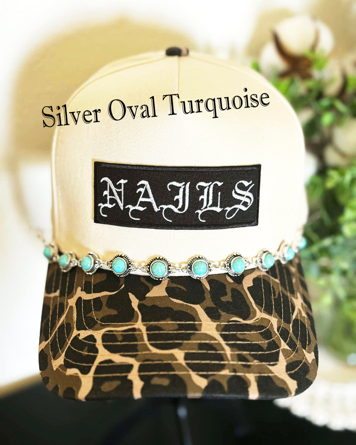 Silver Turquoise Concho Trucker Hat Chain
