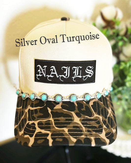 Silver Oval Turquoise Concho Hat Chain